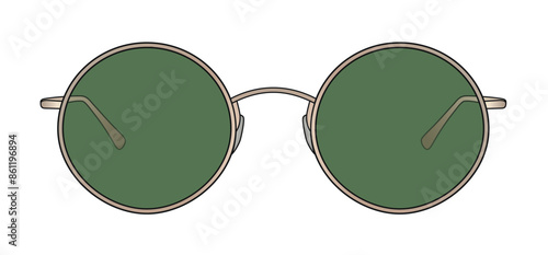 Minimalist Circle Eyewear, Trendy Female Eyewear, Circle Glasses With Green Lenses, Glasses Design Isolated In White Background, Realistic Fashion Vector