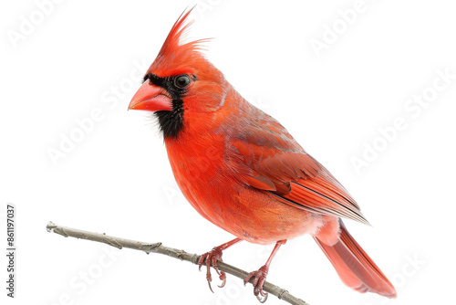 Beautiful cardinal bird in spring garden isolated on transparent background