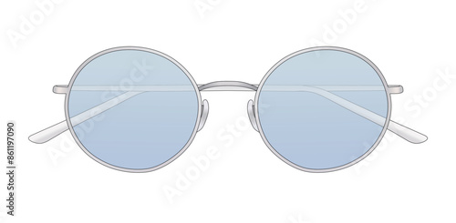 Trendy Ladies Eyewear, Circle Glasses With Blue Lenses, Female  Glasses Design Isolated In White Background, Realistic Fashion Vector