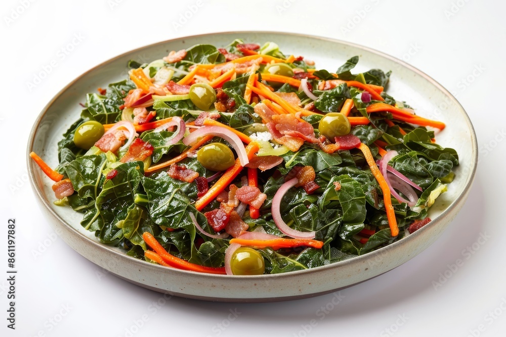Savory Carolina Collard Green Salad with BBQ Vinaigrette and Crunchy Bacon Savory Carolina Collard Green Salad with BBQ Vinaigrette and Crunchy Bacon