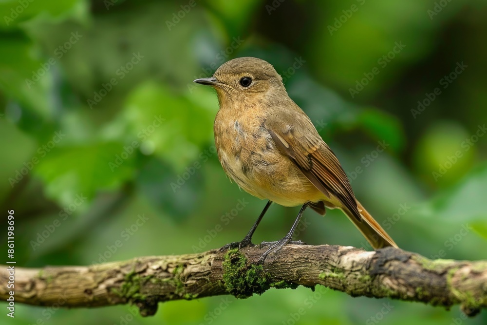 White-tailed Robin female perches on a branch. White-tailed Robin female perches on a branch.