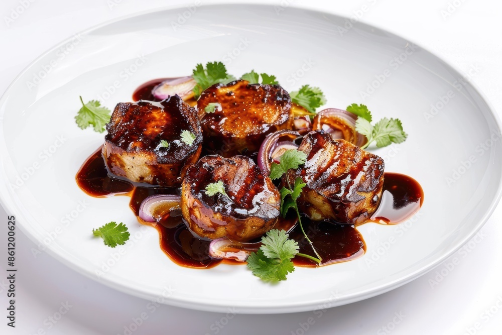 Delectable Charred Buffalo Medallions with Coffee BBQ Sauce and Cilantro Delectable Charred Buffalo Medallions with Coffee BBQ Sauce and Cilantro