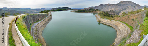 Upper reservoir of a pumped storage hydropower facility in Southern Spain; near El Chorro, Malaga province, Spain