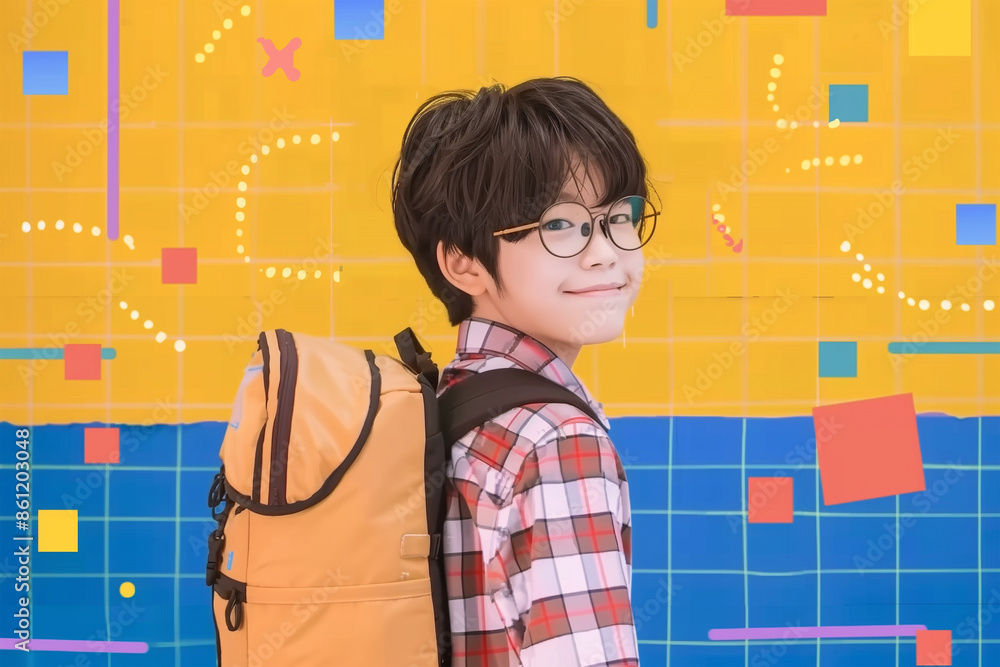 happy school kid posing creative illustration style background happy school kid posing creative illustration style background