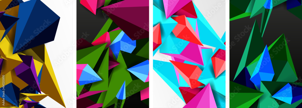 Mosaic triangles poster geometric abstract background set Mosaic triangles poster geometric abstract background set