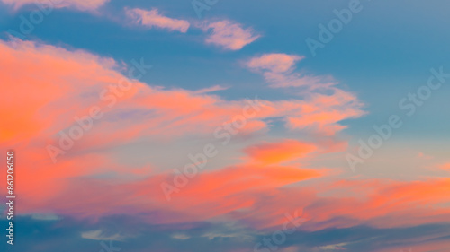 Sunset sky abstract background, blue sky background with tiny clouds.