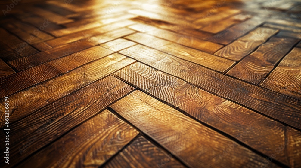 Close-up of a beautifully finished wooden parquet floor with a herringbone pattern, showcasing grain texture and the warm glow of natural light. Close-up of a beautifully finished wooden parquet floor with a herringbone pattern, showcasing grain texture and the warm glow of natural light.