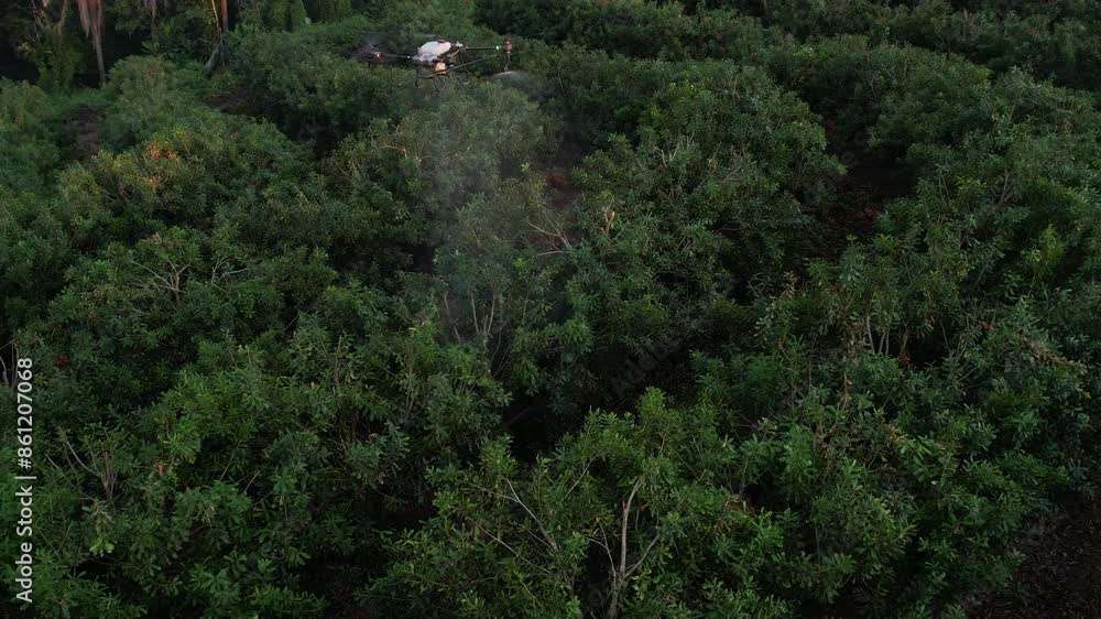 Agri Drone spraying trees on a hillside Agri Drone spraying trees on a hillside