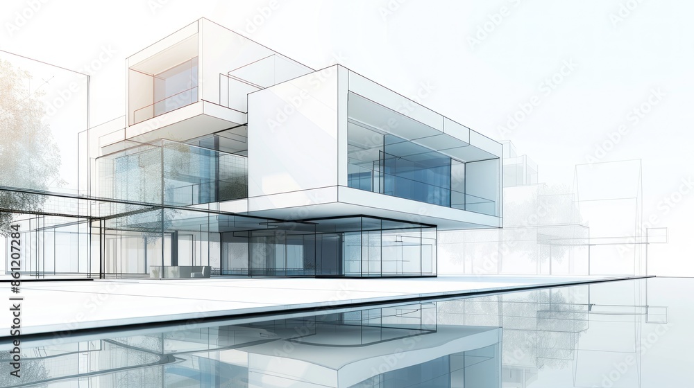 architectural sketch of a modern house, 3d illustration architectural sketch of a modern house, 3d illustration