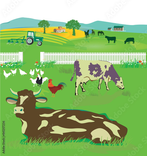 Farm und Landwirtschaft mit Tieren,  illustration