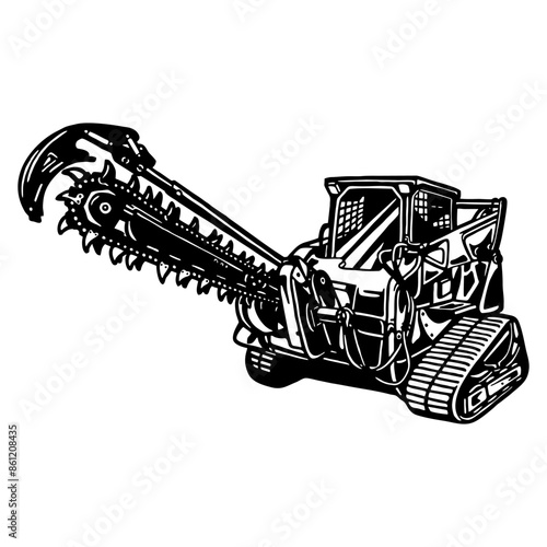Skid Steer Trencher - Equipment - trencher construction machine vector illustration