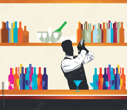 Bar mit barkeeper, cocktail mixen
