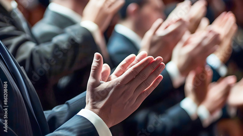 Hands of Business Professionals in Suits Clapping in Appreciation and Applauding During a Formal Corporate Event or Conference
