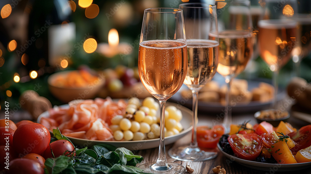 holiday summer brunch party table outdoor in a house backyard with appetizer, glass of wine, fresh drink and organic vegetables holiday summer brunch party table outdoor in a house backyard with appetizer, glass of wine, fresh drink and organic vegetables