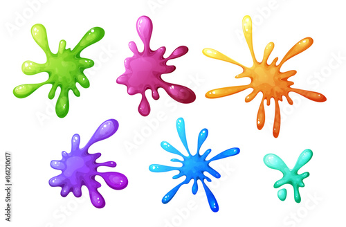 Set of dripping slime, splash cartoon element. Colorful spot ink shape. Jelly mucus smudges isolated on white background. Vector illustration