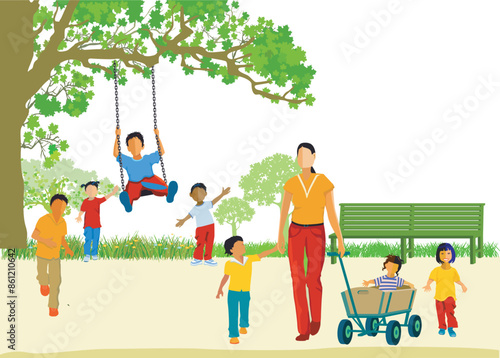 Kinder  und Familien auf dem Spielplatz illustration