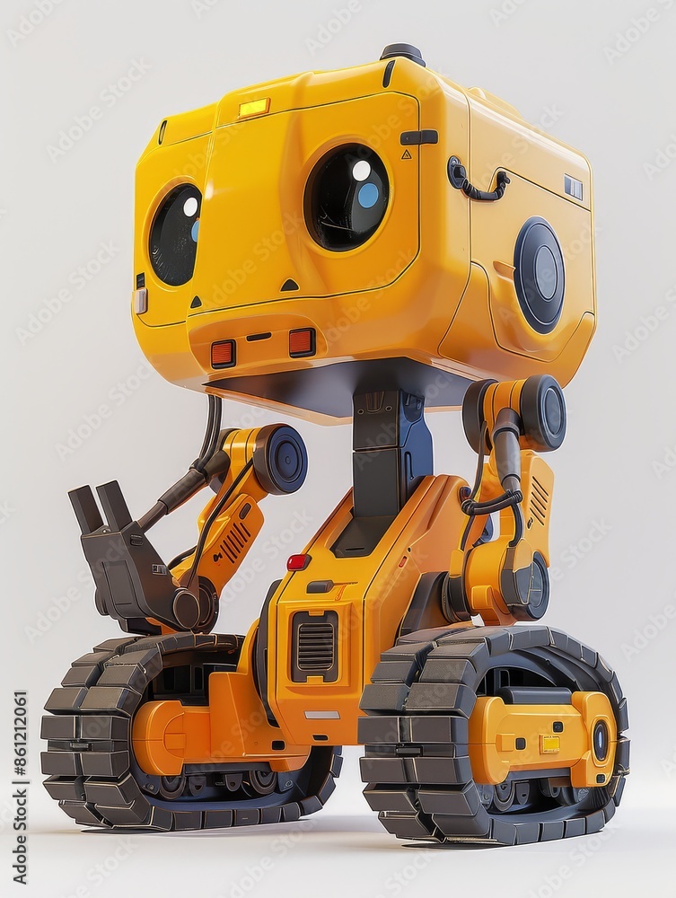 Fototapeta premium 3D backhoe cartoon, 3D rendering