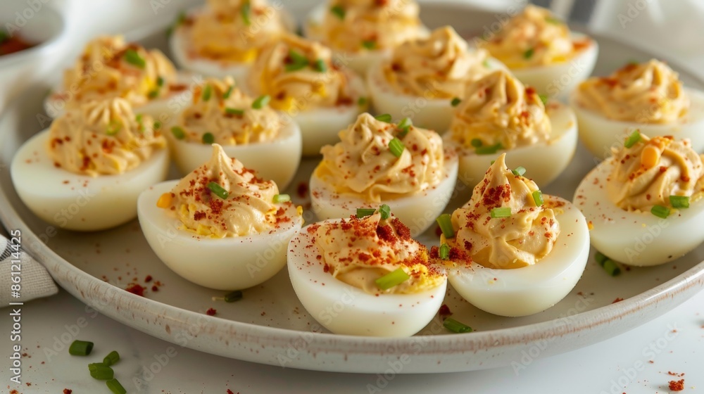 Gourmet Deviled Eggs with Paprika Garnish. Southern Deviled Eggs Gourmet Deviled Eggs with Paprika Garnish. Southern Deviled Eggs