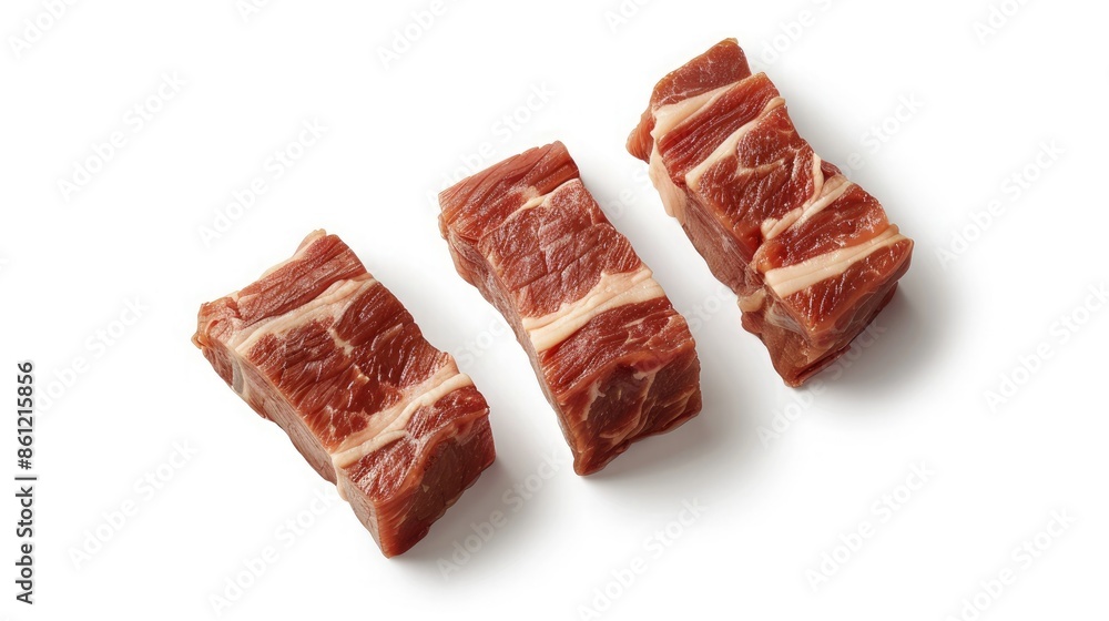 Three Raw Beef Short Ribs, Ready for Cooking