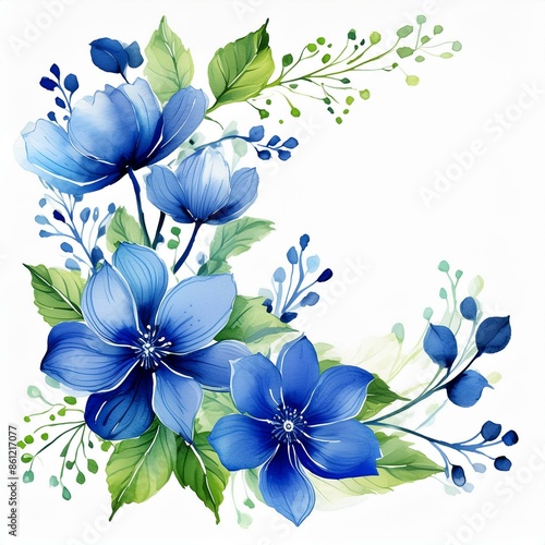 blue watercolour flower corner