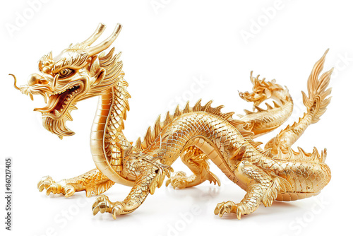 A gold dragon is laying on its back with its mouth open © shobakhul