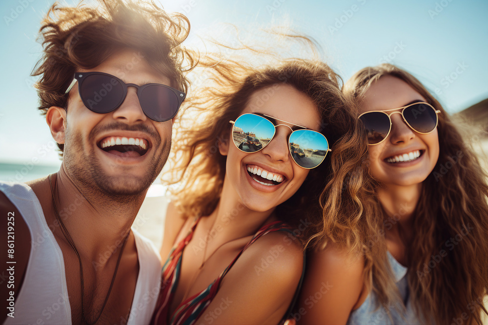 Generative AI image of smiling tourist at the beach enjoying sunny weather near the ocean natural and relaxed lifestyle Generative AI image of smiling tourist at the beach enjoying sunny weather near the ocean natural and relaxed lifestyle