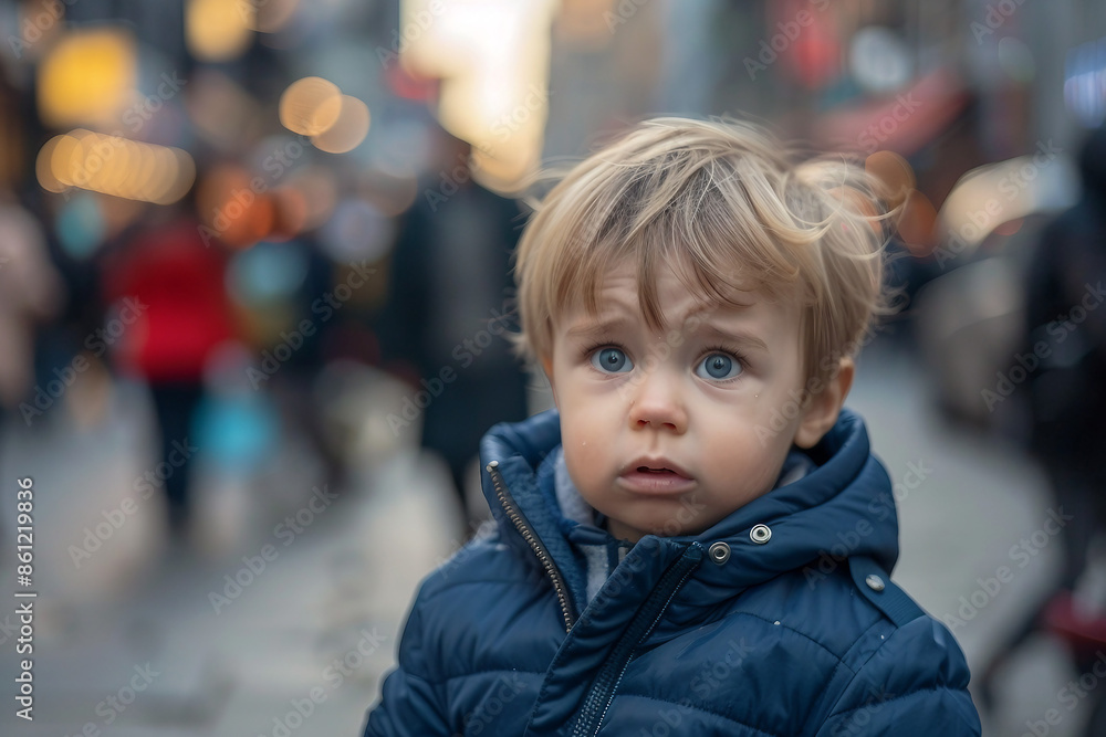 Poor little kid lost in big city forest woods airport street, Generative AI modern technology picture Poor little kid lost in big city forest woods airport street, Generative AI modern technology picture