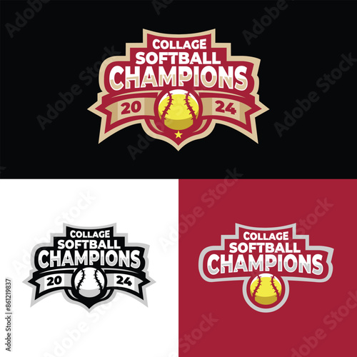 Collage softball champions logo as vector graphic design. Best for print sport tshirt design