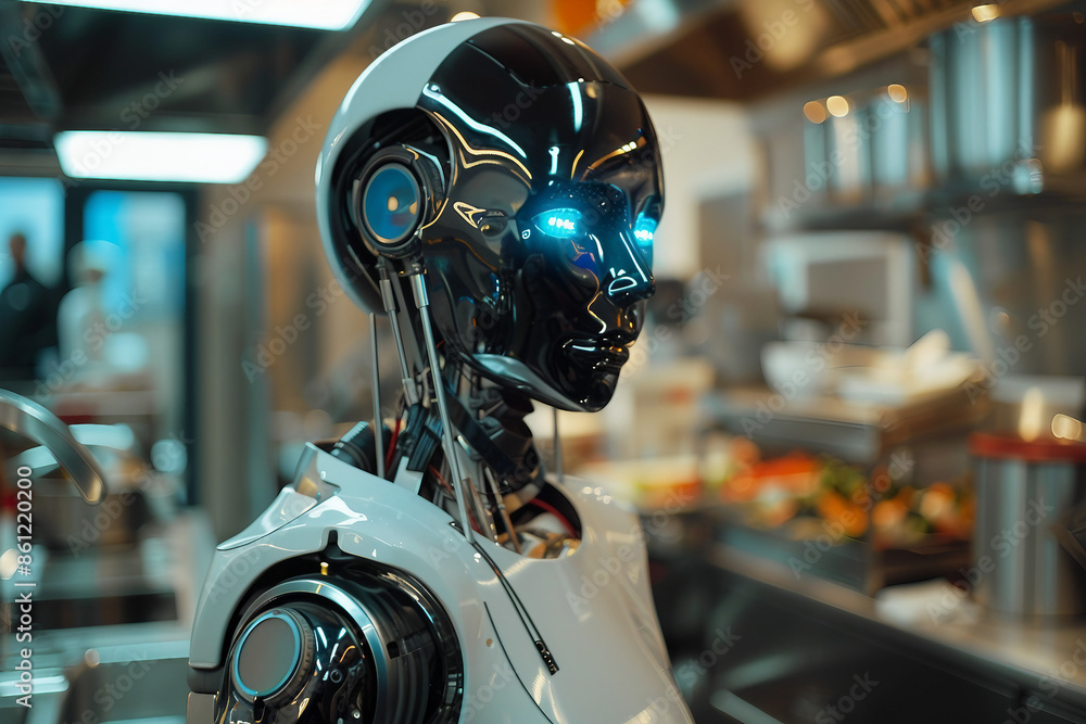 Generative AI creative picture Robot cyborg in activities of daily life house duties living together with people Generative AI creative picture Robot cyborg in activities of daily life house duties living together with people