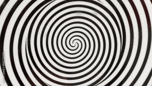 A close-up of a logarithmic spiral in black and white, representing hypnosis or a hypnotic trance.