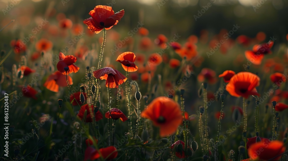 Obraz premium Wild red poppies blooming in the spring
