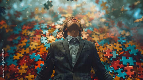 businessman with puzzle, so...