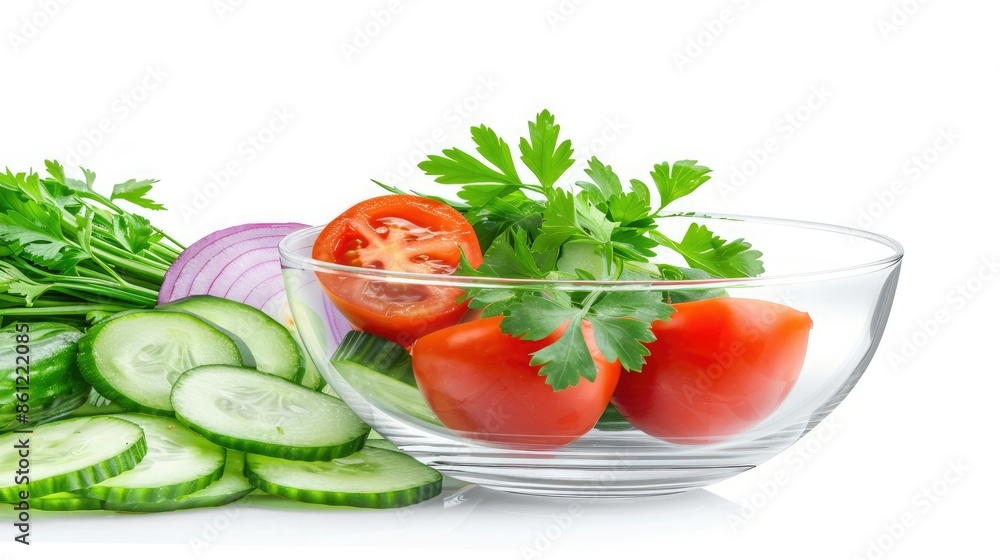 A Fresh Salad Bowl With Tomatoes, Cucumbers, and Parsley A Fresh Salad Bowl With Tomatoes, Cucumbers, and Parsley