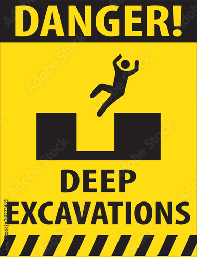 Deep excavation warning road sign vector.eps