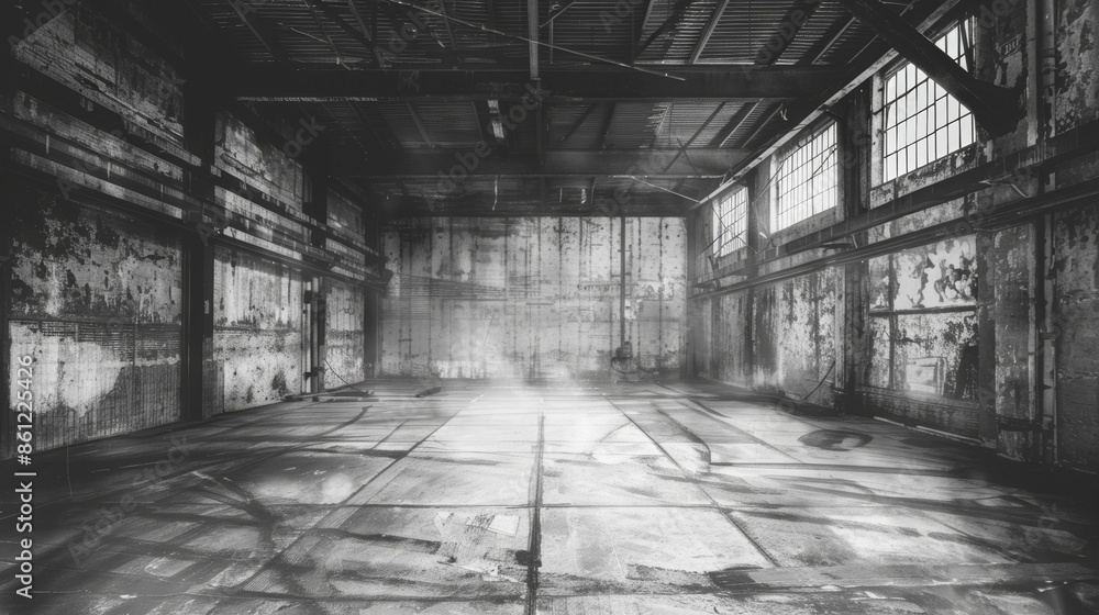 Abandoned Industrial Landscape in Grayscale - Detailed Sketch of Empty Room with Metal Beams and Brick Walls for Illustration Projects Abandoned Industrial Landscape in Grayscale - Detailed Sketch of Empty Room with Metal Beams and Brick Walls for Illustration Projects