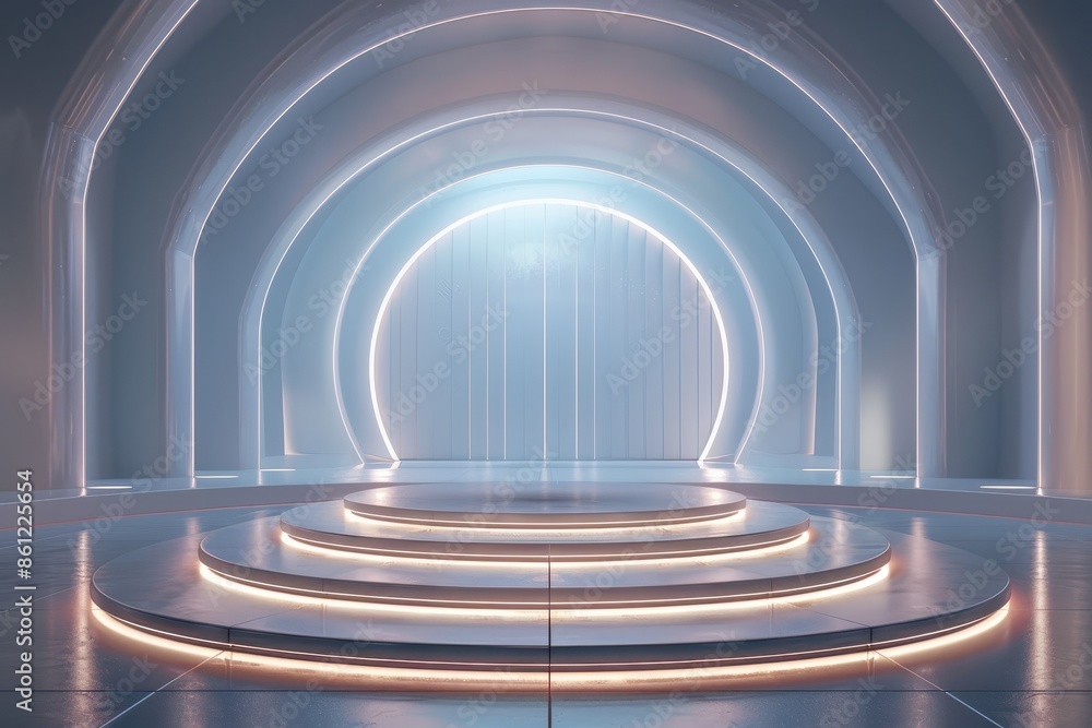 Obraz premium Abstract shapes podium with a futuristic tech item