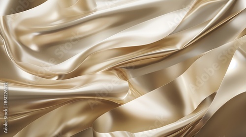 9. Generate a dynamic composition of intersecting ribbons in glossy metallic hues, weaving elegantly over a soft beige expanse.