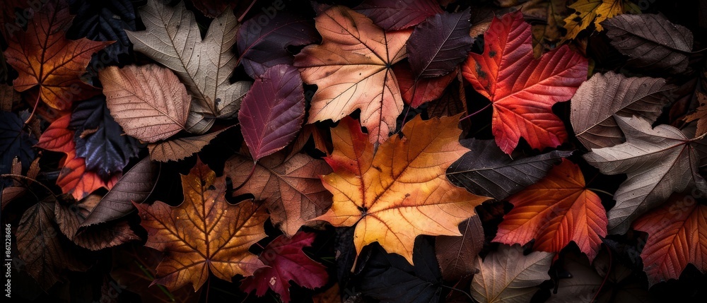 A collection of colorful autumn leaves in various shades of red, orange, and brown, showcasing the beauty of fall foliage. A collection of colorful autumn leaves in various shades of red, orange, and brown, showcasing the beauty of fall foliage.