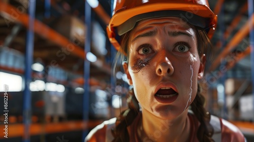 A Female Warehouse Worker Having An Accident, Her Expression Showing Shock And Pain © PicTCoral