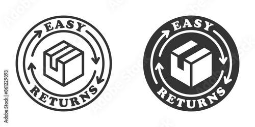 Vector illustration of easy returns icons with a box and arrows, perfect for e-commerce and shopping designs.