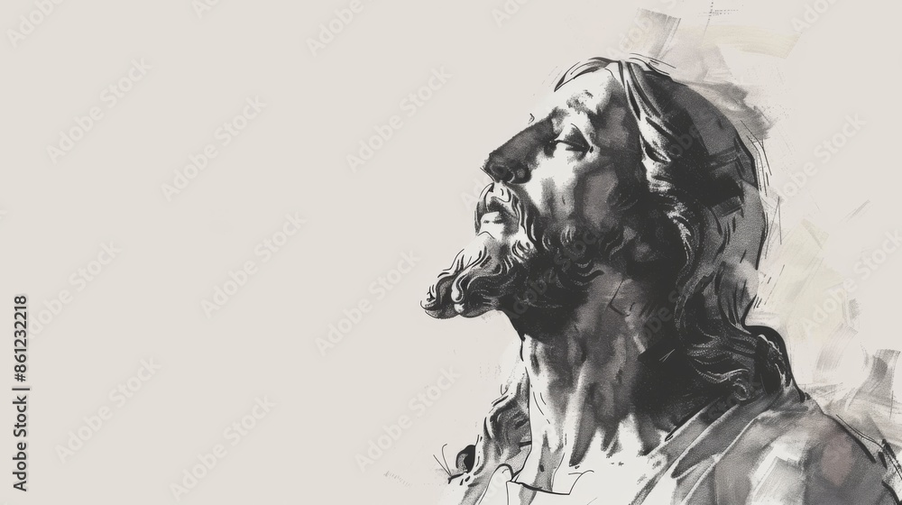 Christianity, Jesus, watercolor sketch of Jesus Christ on white background Christianity, Jesus, watercolor sketch of Jesus Christ on white background