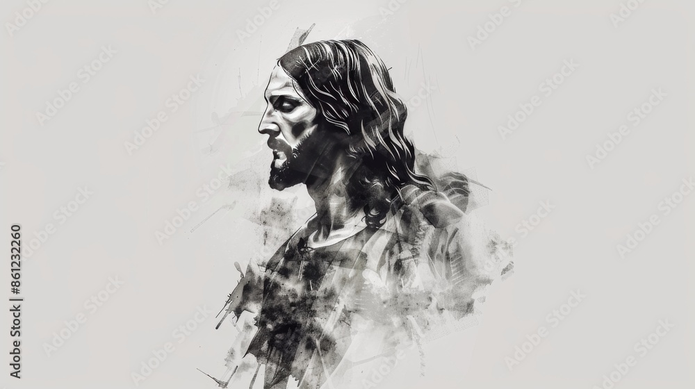 Christianity, Jesus, watercolor sketch of Jesus Christ on white background Christianity, Jesus, watercolor sketch of Jesus Christ on white background