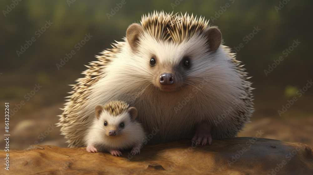Adorable hedgehog with its cute baby, depicted in charming digital art. Adorable hedgehog with its cute baby, depicted in charming digital art.