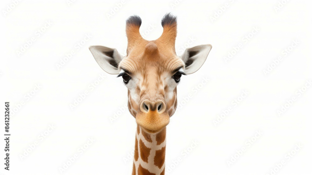 Fototapeta premium A majestic giraffe standing tall on a white background.