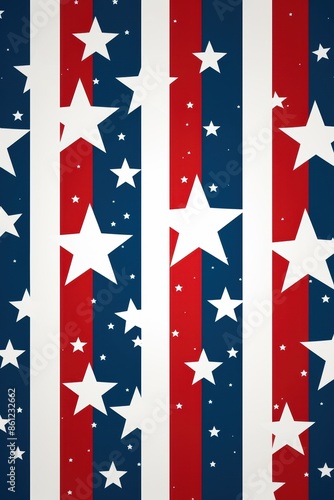 Patriotic pattern featuring red, white, and blue vertical stripes with white stars of various sizes scattered throughout.