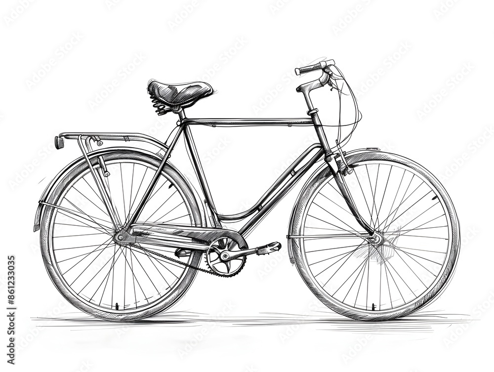 Minimalist Line Drawing of a Sleek Bicycle on White Background Minimalist Line Drawing of a Sleek Bicycle on White Background