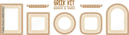 Greek key pattern, seamless borders collection. Decorative ancient meander, greece border ornament set with repeated geometric motif. Vector EPS10.