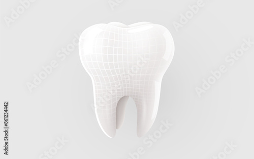 Tooth with wireframe isolated on white background. Dentistry concept.