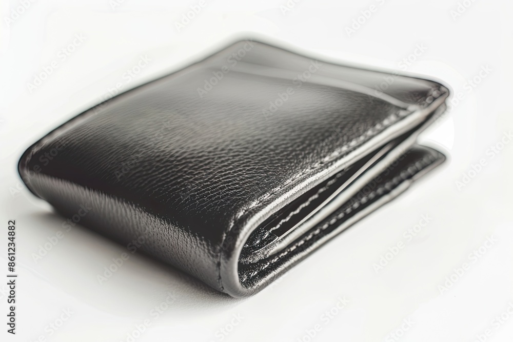 Close-Up of Black Leather Wallet on White Background Close-Up of Black Leather Wallet on White Background