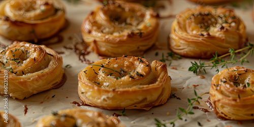 Wallpaper Mural perfectly baked pizza rolls on parchment paper with glistening cheese and herbs, generative AI Torontodigital.ca